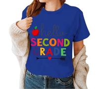 Maglietta a maniche corte da donna, per il primo giorno di scuola, insegnante, maglietta con grafica divertente per interni ed esterni, sport, lavoro o vita quotidiana, Blu, 3XL