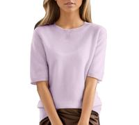 Maglietta a maniche corte da donna, pullover estivo, girocollo, elegante, in tessuto stretch, tinta unita, tunica in maglia, comoda, in tessuto lavorato a maglia, vestibilità ampia, top in felpa