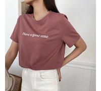 Maglietta a maniche corte da donna, scollo tondo, vestibilità morbida, con stampa slogan "Have A Good Time Summer" L,M,S,XL,XSLettere,sloganTessuto in maglia