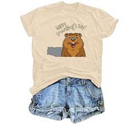 Maglietta a maniche corte da donna stampata a marmotta in stile cartone animato con testo in inglese sulla festa Groundhog Day T-shirt da donna girocollo alto per tutti i giorni sport casual outlet