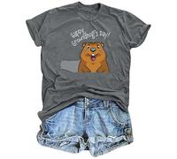 Maglietta a maniche corte da donna stampata a marmotta in stile cartone animato con testo in inglese sulla festa Groundhog Day T-shirt da donna girocollo alto per tutti i giorni sport casual outlet