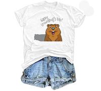 Maglietta a maniche corte da donna stampata a marmotta in stile cartone animato con testo in inglese sulla festa Groundhog Day T-shirt da donna girocollo alto per tutti i giorni sport casual outlet