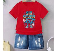 Maglietta a maniche corte da ragazzo pre-adolescente, casual, comoda, minimalista, versatile, creativa, con grafica divertente di un fulmine personificato e il numero "67", adatta per la primavera/est