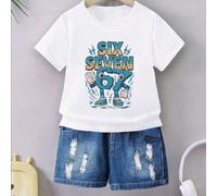 Maglietta a maniche corte da ragazzo pre-adolescente, casual, comoda, minimalista, versatile, creativa, con grafica divertente di un fulmine personificato e il numero "67", adatta per primavera/estate