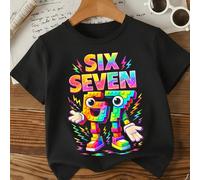 Maglietta a maniche corte da ragazzo, stile casual minimalista Y2K, con stampa numerica 67, Six&Seven, lettera inglese, vibrazioni sportive, comoda e ampia 6Y,7Y,8Y,9Y,4Y,5Y,3-4YFumetto,Geometrico,Let