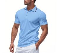 Maglietta a maniche corte da uomo, abbigliamento sportivo, casual, alla moda, traspirante, ad asciugatura rapida, con risvolto, a maniche corte, per interni, esterni, passeggiate, sport, vita