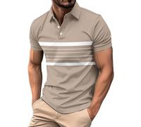 Maglietta a maniche corte da uomo Activewear stampata casual estiva con scollo a V a righe in rete peplo a maniche corte per sport indoor outdoor vita quotidiana, Beige, L