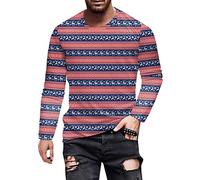 Maglietta a maniche corte da uomo camicetta basic da uomo alla moda casual in cotone con cervo natalizio stampato maglietta a maniche corte per sport indoor outdoor vita quotidiana, Rosso, 3XL