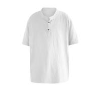 Maglietta a maniche corte da uomo Camicetta di base alla moda primavera ed estate casual colletto rialzato bottoni tinta unita T-shirt a maniche corte per sport indoor outdoor vita quotidiana, bianco