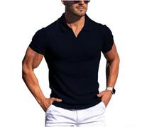 Maglietta a maniche corte da uomo con scollo a V, tinta unita, per l'estate e il tempo libero, materiale leggero, effetto floccato, disponibile nelle taglie dalla S alla 3XL, maglietta da uomo a