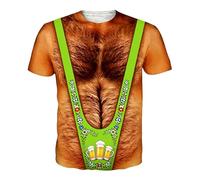 Maglietta a maniche corte da uomo con scollo rotondo stampato Illusione 3D con torso peloso e umorismo Oktoberfest Vestiti Costume Carnevale Festa della Birra, verde, L