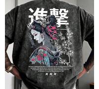 Maglietta a maniche corte da uomo estiva con scollo a girocollo, marrone lavato, stampa stile Ukiyo-E giapponese cyberpunk & estetica dark L,M,S,XL,XS,XXLRitratto,Lettere,PiantePoliestere