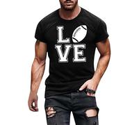 Maglietta a maniche corte da uomo, morbida, casual e alla moda, motivo lettera d'amore, maniche corte, girocollo, per interni, esterni, passeggiate, sport, vita quotidiana, Nero , XXL