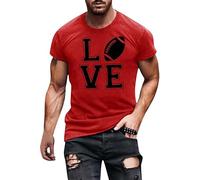 Maglietta a maniche corte da uomo, morbida, casual e alla moda, motivo lettera d'amore, maniche corte, girocollo, per interni, esterni, passeggiate, sport, vita quotidiana, Rosso, M
