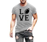 Maglietta a maniche corte da uomo, morbida, casual e alla moda, motivo lettera d'amore, maniche corte, girocollo, per interni, esterni, passeggiate, sport, vita quotidiana, Grigio, M
