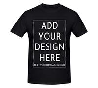 Maglietta a maniche corte da uomo personalizzata, design personalizzato, con stampa di testo/logo, maglietta casual con scollo rotondo in cotone, Nero , 6XL