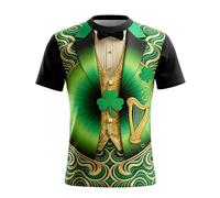 Maglietta a maniche corte da uomo verde per San Patrizio - Maglietta con stampa 3D Blazer per 17 marzo - Maglietta St Patrick Irlanda girocollo - Top Festivo e traspirante casual per sport, 03-verde