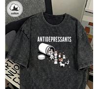 Maglietta a maniche corte elegante da donna con grafica "Cane antidepressivo", in morbido cotone 100% dal look vintage, collo tondo, adatta per tutte le stagioni, taglie comode 0XL,1XL,2XL,3XL,4XLHall