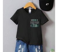 Maglietta a maniche corte estiva da bambino, con scollo rotondo, stampa divertente "In My Bad Kid Era" e teschio, casual e carina 6-9M,9-12M,12-18M,18-24M,2-3YLettereTessuto