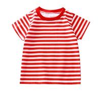 Maglietta a maniche corte estiva per bambini a righe in puro cotone per ragazzi e ragazze Top Baby Base Shirt, Colore: rosso, 18-24 Mesi
