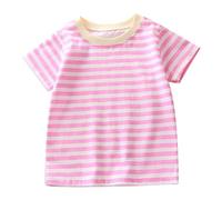 Maglietta a maniche corte estiva per bambini a righe in puro cotone per ragazzi e ragazze Top Baby Base Shirt, Colore: rosa., 12-18 Mesi