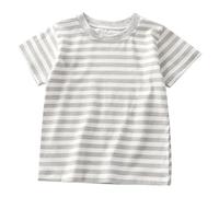 Maglietta a maniche corte estiva per bambini a righe in puro cotone per ragazzi e ragazze Top Baby Base Shirt, grigio., 18-24 Mesi