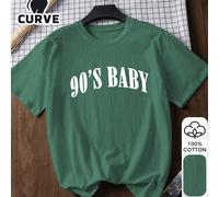 Maglietta a maniche corte in 100% cotone con stampa "90s Baby" per taglie comode, essenziale per il ritorno a scuola, outfit per il primo giorno di scuola, stile sportivo retrò, ispirato all'estetica 