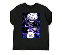 Maglietta a maniche corte in cotone da uomo, girocollo casual, maglietta con grafica "THE FIRST NEVER FORGETS" dell'anime Dabi in nero, blu e viola - maglietta casual per fan di anime, abbigliamento c