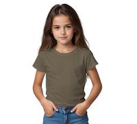 Maglietta a maniche corte in cotone organico per ragazze - Maglietta eterna 175 g/m non si deforma ed elegante per ragazze, Verde militare, 4 Anni