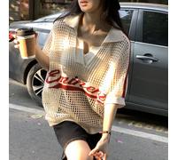 Maglietta a maniche corte in maglia con colori a contrasto e testo in inglese, casual, per primavera/estate L,M,S,XLGrafico,LettereMaglieria