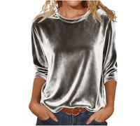 Maglietta a maniche corte in velluto alla moda - top basic morbido e casual per autunno e inverno. Abbigliamento confortevole per autunno e inverno., argento, L