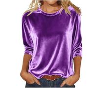 Maglietta a maniche corte in velluto alla moda - top basic morbido e casual per autunno e inverno. Abbigliamento confortevole per autunno e inverno., Lilla, XXL