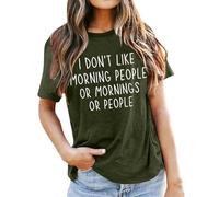 Maglietta a maniche corte morbida con stampa grafica, per un comfort quotidiano, moderna, basic, insulto, da donna, con scollo a V, in poliestere, verde militare, XXL