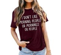 Maglietta a maniche corte morbida con stampa grafica, per un comfort quotidiano, moderna, basic, insulto, da donna, con scollo a V, in poliestere, Vino, XXL