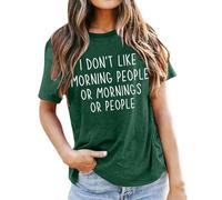 Maglietta a maniche corte morbida con stampa grafica, per un comfort quotidiano, moderna, basic, insulto, da donna, con scollo a V, in poliestere, Verde scuro, L