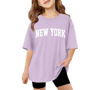 Maglietta a maniche corte, oversize, girocollo, basic, in cotone, morbida, confortevole, per tutti i giorni, streetwear, Viola chiaro, 7-8 Anni