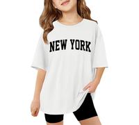 Maglietta a maniche corte, oversize, girocollo, basic, in cotone, morbida, confortevole, per tutti i giorni, streetwear, bianco, 5-6 Anni