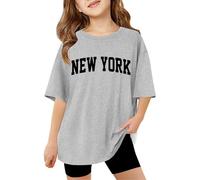 Maglietta a maniche corte, oversize, girocollo, basic, in cotone, morbida, confortevole, per tutti i giorni, streetwear, grigio., 7-8 Anni
