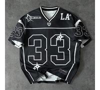 Maglietta a maniche corte oversize in stile accademico da strada, con stampa digitale del numero 33 e della scritta "Los Angeles" in stile hip-hop di . Questa maglia presenta un design a blocchi di co