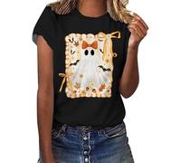 Maglietta a maniche corte per Halloween, con scollo rotondo, per tutti i giorni, per Halloween, casual, con stampa, per carnevale, festival, per il tempo libero, Nero , XXL