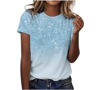 Maglietta a maniche corte per il tempo libero retrò 3D con stampa dente di leone in primavera estate cappotto T shirt donna, Azzurro, XL
