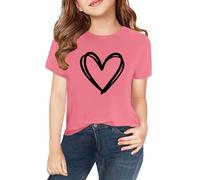 Maglietta a maniche corte per primavera, e ragazza, stampa 2D, girocollo, comoda, casual, a maniche corte, colore nero, 86, Colore: rosa., 4-5 Jahre