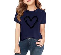 Maglietta a maniche corte per primavera, e ragazza, stampa 2D, girocollo, comoda, casual, a maniche corte, colore nero, 86, Blu marino, 4-5 Jahre