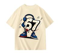 Maglietta a maniche corte per ragazzi e ragazze 67 Six Seven Y2k Vintage 67 Number Pattern Tee Shirts Classic Holiday Kid Daily Wear, Beige, 11-12 Anni