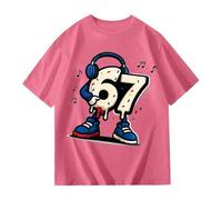 Maglietta a maniche corte per ragazzi e ragazze 67 Six Seven Y2k Vintage 67 Number Pattern Tee Shirts Classic Holiday Kid Daily Wear, Rosa acceso, 11-12 Anni