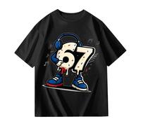 Maglietta a maniche corte per ragazzi e ragazze 67 Six Seven Y2k Vintage 67 Number Pattern Tee Shirts Classic Holiday Kid Daily Wear, Nero , 11-12 Anni