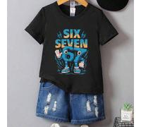 Maglietta a maniche corte per ragazzi pre-adolescenti, casual, comoda, minimalista, versatile, creativa, con grafica divertente di un fulmine personificato e la scritta "67", adatta per la primavera/e