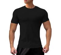 Maglietta a maniche corte per uomo Activewear T Shirt Pullover da uomo Leggings a tinta unita Top a righe a maniche corte Tee Top per sport indoor outdoor vita quotidiana, Nero , 3XL