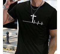 Maglietta a maniche corte per uomo con stampa dell EKG e della croce per l estate L,M,S,XL,XXLLettereTessuto