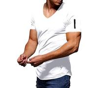 Maglietta a maniche corte slim fit basic da uomo estiva moda casual tinta unita tasca a maniche corte camicia top camicetta per sport indoor outdoor vita quotidiana, bianco, XXL